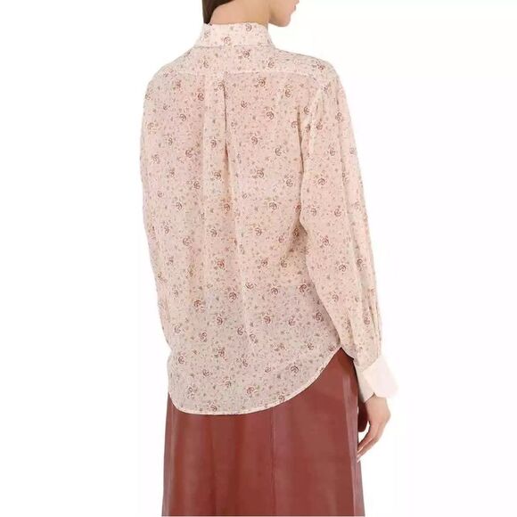 NWOT Chloe Silk Dew Pink C Micro Flower Motif Button Up Blouse Women’s Size 10 - Picture 3 of 16